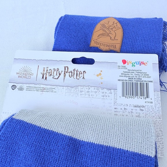 Harry Potter Ravenclaw Scarf Wizarding World Adult Knit Blue Grey Fringe New - Picture 5 of 5